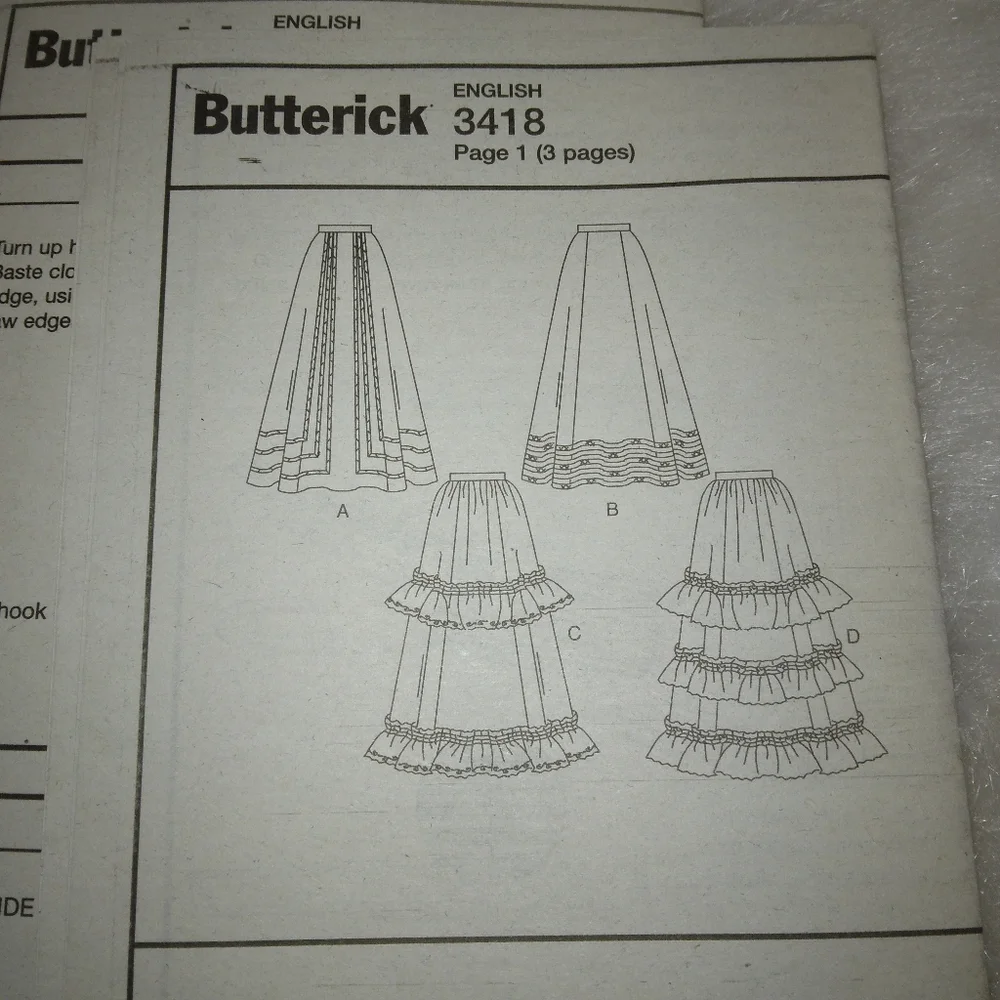 BUTTERICK 3418 Sz 6-10 Making History Skirt in 4 variations EASY!